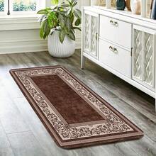 1pc (Flannel + Sponge) European Style Brown Coffee Pattern Printed Bathroom Mat - 0.39inch - 彩色 - 查看 3
