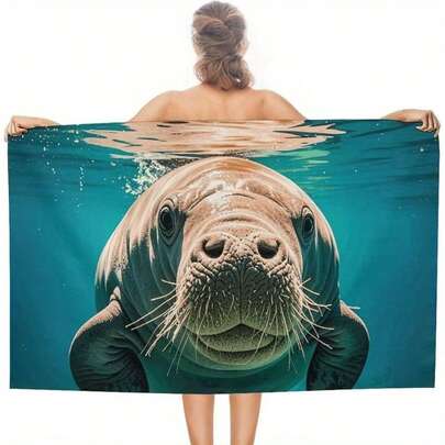 超柔软大号海牛印花沙滩巾 - 吸水性强，不沾沙，适合泳池、浴室和旅行