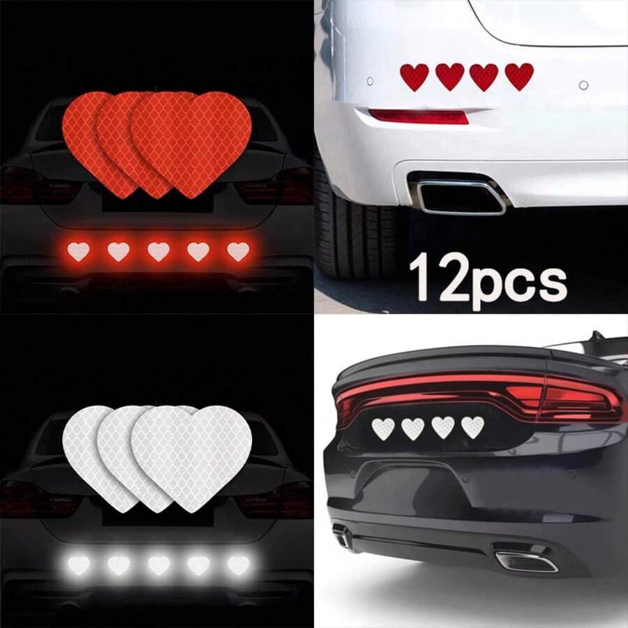 12片装汽车心形反光贴纸，适合作为送给男朋友、家人的礼物 - 12pc愛心反光貼 - 查看 1