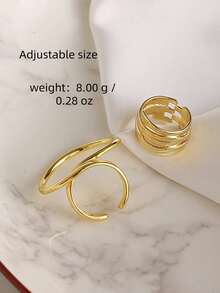 2pcs/Set Spiral Multi-Layer Chunky Geometric Hollow Twist Knot Ring Set For Women - Gold - View 6