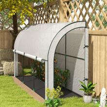 Outsunny Walk-In Wall Lean-To Greenhouse With  Barrier, 10' X 3' X 5' Outdoor Gardening Green House With PE Cover, 2 Zipper Roll-Up Doors And Window, For Garden Backyard, White - 白色 - 查看 1