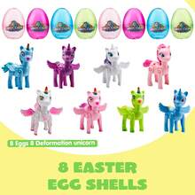 Joyfy 8 Pack Pre Filled 3.5" Easter Egg With Unicorn Deformation Toys, Easter Party Favor For Easter Egg Hunt, Basket Stuffers Filler, Prize Supplies - 彩色 - 查看 3