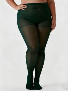 1 Pair Plus Size Women's Fashionable Green Pantyhose/Thin Thigh High Socks, Suitable For Casual, Travel, Party, Birthday, Valentine's Day And Other Occasions, Versatile And Easy To Match - Green - View 9