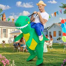 [Valentine Special] Lightweight Inflatable Dinosaur Costume With Fan - Blow Up T-Rex Halloween Outfit For Adults, Funny Party & Cosplay Costume - 綠色 - 查看 6