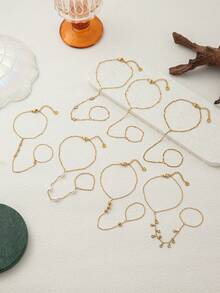 1 Peça Corrente de Dedo de Aço Inoxidável da Moda, Revestimento a Vácuo Dourado 18K, Design Minimalista Elegante de Joias Femininas, Pulseira de Dedo para Senhoras, Acessório Diário para Casa, Festa, Praia e Férias - Dourado - Visão 5