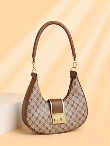 Retro Fashionable Chic Niche One Shoulder Underarm Leopard Print Commuter/Gift Crescent Moon Bag - Grey - View 3