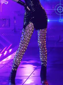 Women's Rhinestone Fishnet Tights – Large Mesh, Sparkly Detail, Fashionable & Stylish - Black - View 5