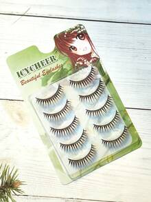 5对/盒 韩式一体式硬质假睫毛，自然妆效，偶像级浓密尖头，整根睫毛，推荐用于角色扮演和化妆师 - 尖尾漫畫款 - 查看 6