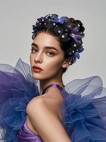 奢华新娘水钻皇冠彩色头带，巴洛克水晶装饰头饰，适合万圣节派对、节日、约会 - 紫色 - 查看 15