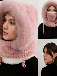 1PC Hat Women's Winter Scarf Integrated Mask, Ear Protection, Windproof, Warm Riding, Plush Riding, Electric Bike Riding, Thick Hood, Windproof, Cold Proof, Warm Keeping, Winter Preparation Artifact - A - View 3