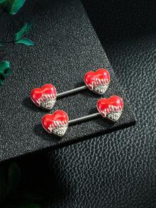 CIZME 1pair Sparkling Zirconia Pink Heart & Butterfly Nipple Barbells Nipple Rings,14G Heart Shaped Dangle Nipple Barbells Rings,Nipple Piercing Jewelry,Romantic Date Night Accessory Valentine's Day Gift - Silver - View 8