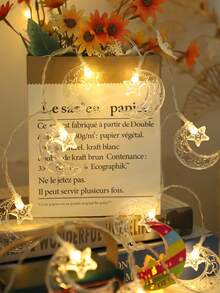 1 Cuerda de 1,5/3 metros Luces de cadena decorativas de plástico con estrellas y lunas, alimentadas por batería, luces estrelladas para decoración de dormitorio, adecuadas para decoración del hogar, decoración de pared, decoración de bodas, fiestas y Ramadán - estrellas y luna - Ver 8