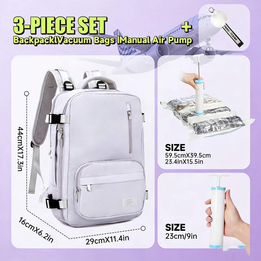 Ba lô xách tay Wizz Air Ryanair 40x20x30cm - Ngăn đựng laptop 14", bao gồm túi nén chân không và bộ bơm tay, ngăn đựng giày, thích hợp cho các chuyến đi ngắn, hành lý xách tay, đồ dùng du lịch nhỏ gọn.