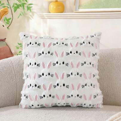 Easter Throw Pillow Covers Cute Plush Rabbit Embroidery Cushion Cases For Party Decorations