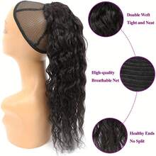 Deep Wave Drawstring Ponytail Hair Extensions 16-26 Inches Ponytail Natural Black Color Brazilian Remy Human Hair #1B 1piece - Natural Black - View 5