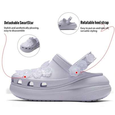 Crocs Dép bít mũi họa tiết hoa cổ điển, dép lê thoải mái, thoáng khí, phù hợp cho hoạt động ngoài trời, du lịch, mua sắm, học sinh, đi làm, nhẹ nhàng và giản dị, 213121-5BO