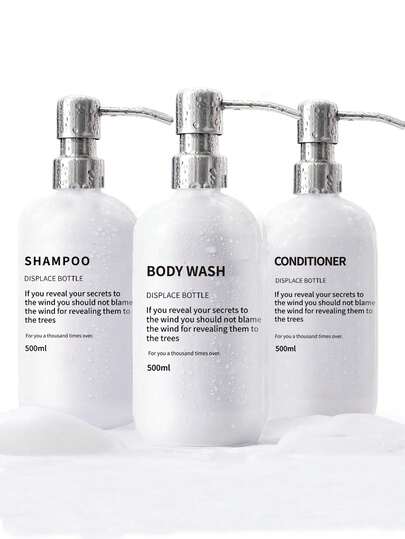 Set Of 3 White Shampoo And Conditioner Dispenser Bottles With Stainless Steel Pumps, Modern And Refillable 16oz Bottles, Stylish Soap Dispensers For Bathroom Home Bathroom Decor Bathroom Accessories Set,Housewarming Gifts,Suitable For Home/Hotel/Dormitory Use, Lotion Dispensing Bottles