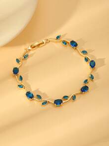 Fashionable Luxury Copper Plated 24K Gold Zirconia Leaf Bracelet, High-Quality Delicate Fully Paved Bracelet, Popular Cross-Border Seller