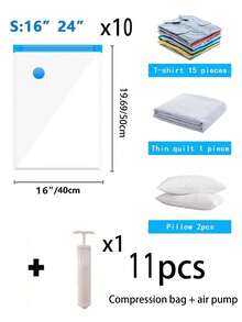 10个真空压缩收纳袋 - 双阀密封袋，配手动气泵，适用于旅行衣物、床上用品、被褥、枕头、毯子等，节省空间，适用于家庭、宿舍、衣柜、卧室、浴室、行李箱等场所。 - 彩色 - 查看 18