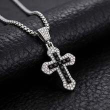 1 pezzo Collana da uomo con pendente a croce in lega di zinco stile hip hop, gioiello europeo e americano, accessorio adatto per una dichiarazione di moda - Attraverso - Visualizzare 7