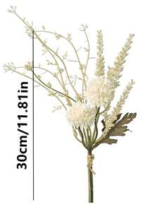 1束人造球形菊花花束，仿真薰衣草，情人节礼物，婚礼装饰，新娘手腕花，插花材料，DIY花环材料，情人节礼物，新年家居装饰，卧室，客厅，花瓶配件，节日生日派对装饰，花材花瓶+礼盒 - 乳白色 - 查看 3