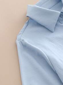 Women's Casual Collar Pocket Embroidered Shirt, Embroidered Pocket Design, Simple Yet Not Monotonous, Long Sleeve Single-Breasted Casual Shirt - Blue - View 9