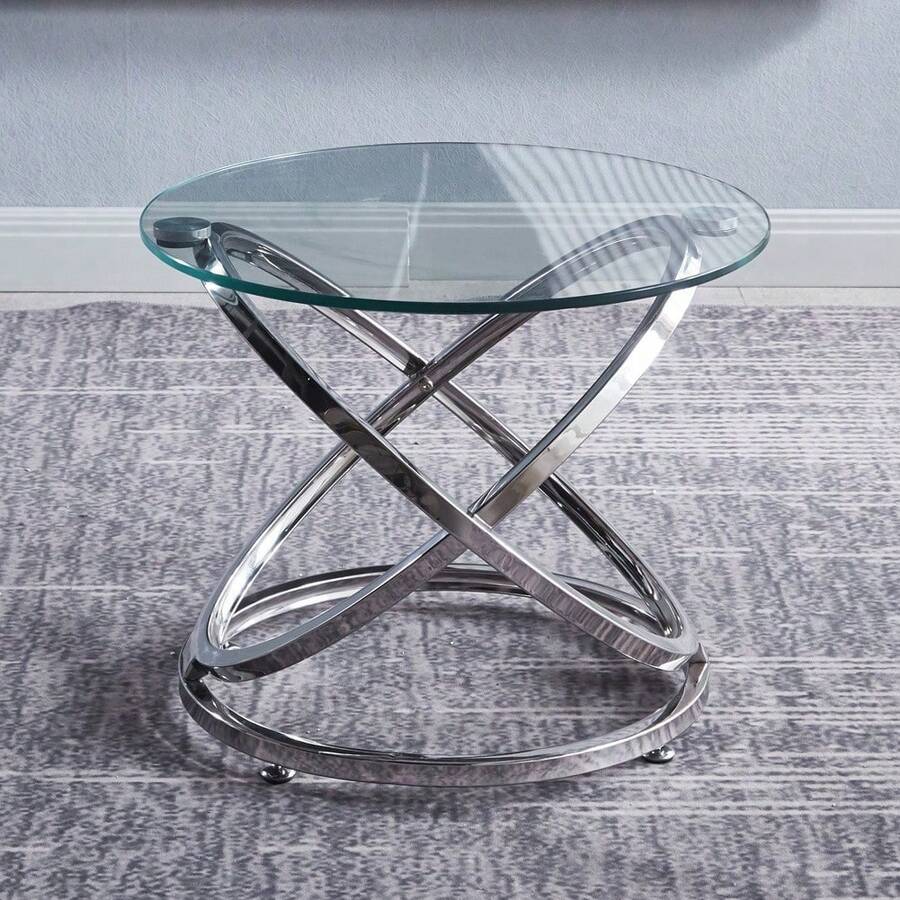 Home Entryway Table, Glass-Top Coffee Table, Minimalist Round Side Table, Sofa Side Table, Mini Reception Desk, Patio Tea Table, Bedside Table, Lamp Table, Plant Display Stand, Sturdy And Long-Lasting - Silver - View 1