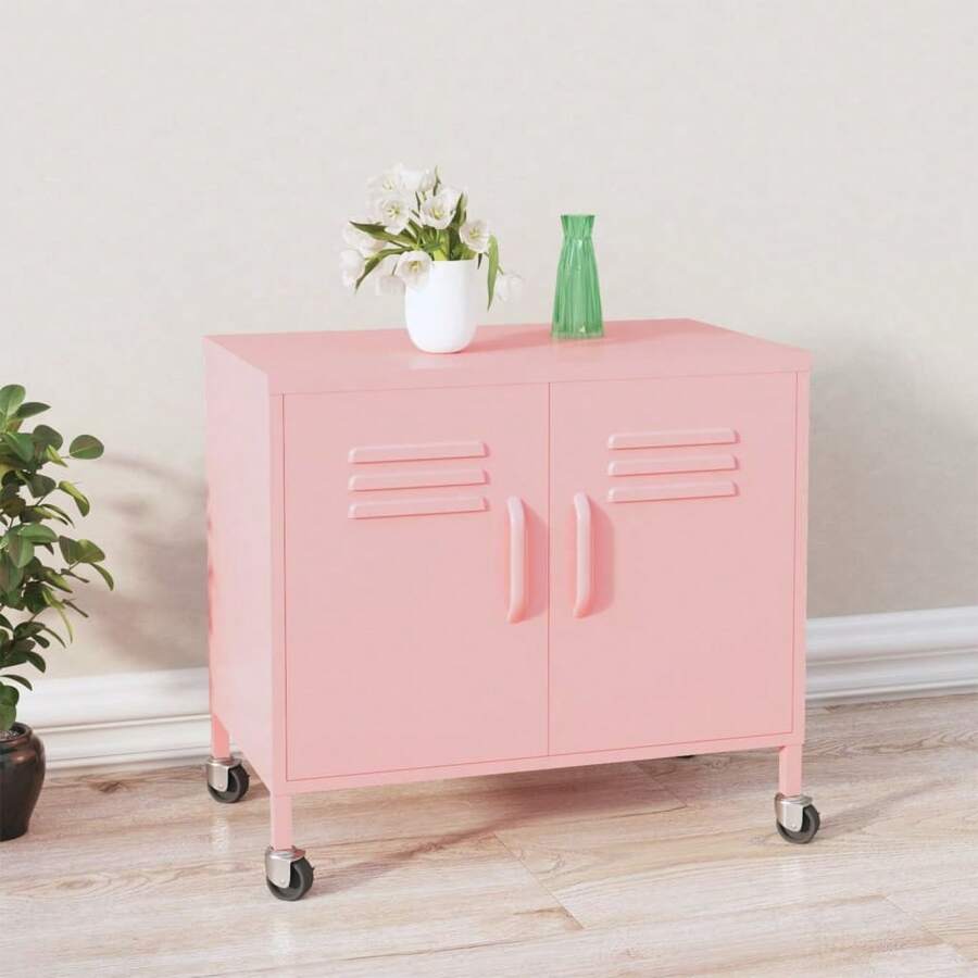 vidaXL Armoire de rangement Rose 60x35x56 cm Acier - Rose bonbon - Voir 1