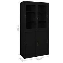 vidaXL Büroschrank mit Schiebetür, Weiß, 90 x 40 x 180 cm, Stahl - Schwarz - Übersicht 8