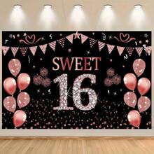 Phông nền trang trí tiệc sinh nhật lần thứ 16, phông nền chụp ảnh màu vàng hồng sang trọng với số 16 lấp lánh, bóng bay màu hồng và giấy kim tuyến, hoàn hảo cho trang trí tiệc sinh nhật lần thứ 16, trang trí bàn bánh, phông nền chụp ảnh, lý tưởng cho trang trí tiệc tại nhà, gói quà, nhiều kích cỡ, sử dụng đa năng. - Nhiều màu - Xem 1