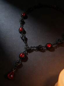 1pc Gothic Punk Alloy Red Pendant Necklace, Unisex, Vintage Y2K Choker Necklace For Halloween, Bat Embossed Pendant - 1 Bat Necklace - View 5