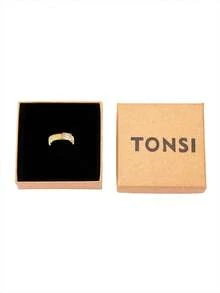 TONSI 1枚18K镀金不锈钢镶钻戒指，情侣戒指，结婚戒指，情人节礼物，情侣首饰礼盒，适合日常佩戴、通勤、婚礼，送给朋友和爱人的礼物