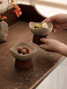 1pc Ceramic Wood Bottom Plate, Asymmetrical Ceramic Bowl, Rough Ceramic Plate, Nut Bowl, Snack Tray, Date Plate, Suitable For Home, Guest Reception, Restaurant, Party - Tray - View 5