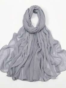 1pc Women's Solid Color Lightweight Elastic Pleated Headscarf, Fashionable Scarf, Soft & Casual Hijab, Beach Towel - A - View 12