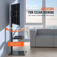 TV Stand Mount, Swivel Tall TV Stand For 32 To 65 Inch TVs, Height Adjustable Portable Floor TV Stand With Tempered Glass Base For Bedroom, Living Room - 黑色 - 查看 4
