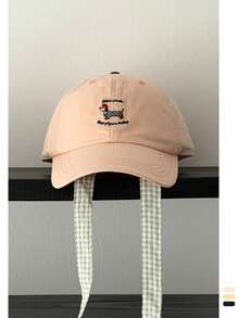 1pc Soft Top Dachshund & Gingham Bow Embroidered Baseball Cap, Cartoon Puppy Bow Plaid Strap, Fashionable, Suitable For Spring/Summer, Versatile, High Quality, Ins , Sun Protection, - Multicolor - View 9