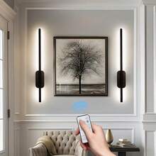 Set Of Two Battery-Powered Wall Lights, Adjustable Brightness With Remote, Rechargeable LED Wireless Fixtures For Bedroom, Living Room, Or Hallway, Black (2-Pack) - 彩色 - 查看 4