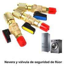 Válvula de bola de paso recto SAE, rosca externa de 1/4" a rosca interna de 1/4", válvula para líquido refrigerante para aire acondicionado y refrigerador con carga de refrigerante R22 AC, con adaptador  para válvula - Amarillo - Ver 7