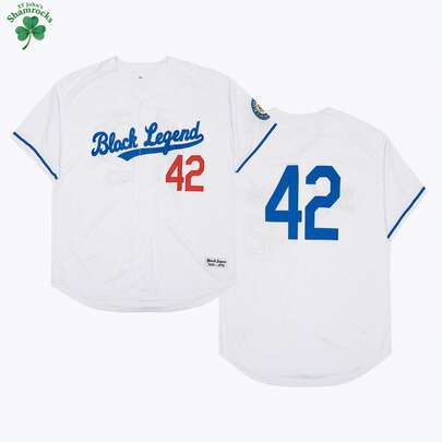 Kekambas Men's #42 Legend Jersey Retro Casual Short Sleeves Button Down Robinson Men's Party Sports Baseball Jerseys White Blue Elastic Fabric -Casual Sports Shirt Button Embroidered Training Match Sports Shirt Holiday Gift