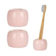 2PCS Sleek Ceramics Toothbrush Holder Stand Handmade Multi-Function Toothbrush Stand Waterproof For Bathroom And Countertops Pink - Hồng - Xem 2
