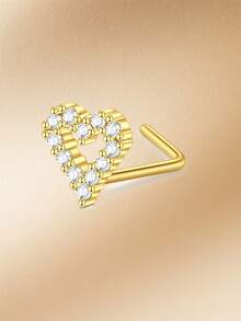 CIZME 1 pieza Anillo de nariz con forma de L chapado en oro de 18K, 20G, joyería de piercing de nariz con pendiente de circonita cúbica para fiesta de Ramadán - Dorado - Ver 12