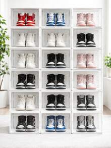 vexelfox Shoe Storage Box Set Of 6/12, Clear Plastic Stackable Shoe Organizer For Closet, Foldable Sneaker Storage Containers With Lid, Space Saving Shoe Boxes Fit Size 12 - trắng - Xem 1