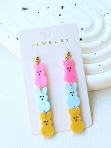 一对亚克力复活节兔子耳环，可爱粉蓝黄三色兔子设计，甜美有趣，适合作为女性礼物，节日饰品