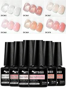 Mtssii 6pcs 7ml Nude Pink Jelly Crystal Gel Nail Polish Set Acrylic Translucent Nude With Sheer Ice Clear Effect Nail Glue Spring Summer Semi Permanent UV Gel Varnish Diy French Manicure Nail Art For Home Salon Gift For Women - 彩色 - 查看 9