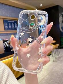 1pc Minimalist Star, Moon, Letter Printed Cream Marble Texture Thick Shockproof Lens Protection Phone Case, Suitable For Samsung Galaxy S25/S25 PLUS/S25 Ultra/A05/A05S/A06/A07/A16/A17/A23, OPPO A16/A17/A18/A57/A58/A78/A98/A60/A3X 4G, Vivo Y20/Y21/Y36, Transsion, Fashionable And Protective Choice For Men And Women - Trong sáng - Xem 4