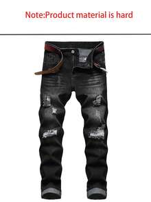 Men's Front Button Pocket Casual Fashion Distressed Denim Jeans, Emo Style - Black - View 6