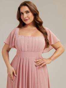 EVERPRETTY Elegant Chiffon Lantern Sleeve Pink Bridesmaid Dress, Wedding Guest Dress - Dusty Pink - View 8