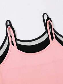 3pcs/Set Women's Minimalist Camisole & Shorts Pajama Set, Solid Color Simple Comfortable Loungewear Set, Black/Grey/Pink 6pcs, Spring/Summer - 彩色 - 查看 3