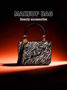 Yves Saint Laurent 女士化妆包，黑白斑马纹手拿包 - 多功能化妆包，适合日常通勤和购物 - 黑與白 - 查看 3