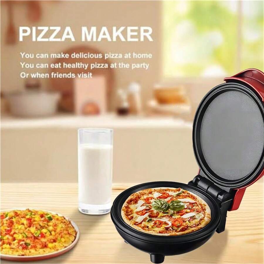 Pizza Maker Plus, Parrilla eléctrica para interiores, Plancha antiadherente para pizzas, quesadillas, tortillas, nachos y más, Plancha eléctrica para comidas y refrigerios deliciosos, Plateada - Rojo - Ver 1